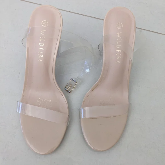 SOLD - Wildfire Regina Clear Block Heels Nude Sz 8/39 - Picture 6 of 9